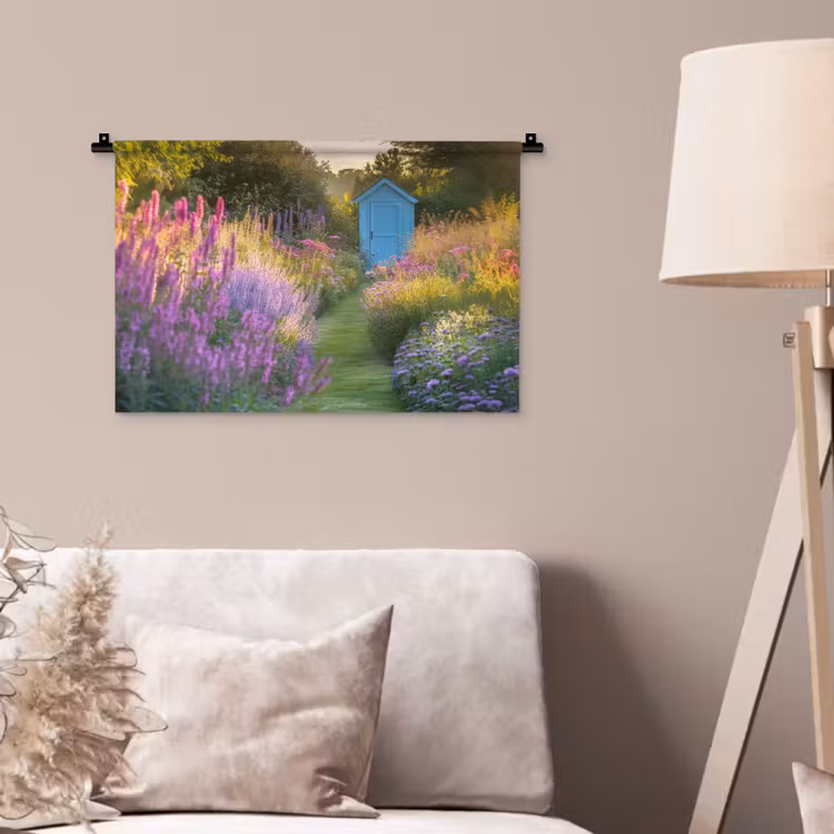 Wandkleed - Tuinhuisje - Blauw - Bloemen — 2