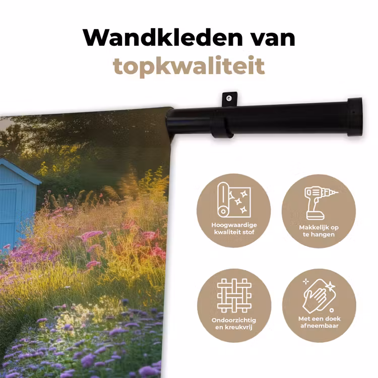 Wandkleed - Tuinhuisje - Blauw - Bloemen — 3