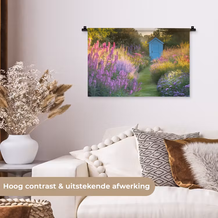 Wandkleed - Tuinhuisje - Blauw - Bloemen — 4