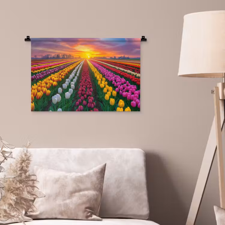 Wandkleed - Tulpenveld - Zonsondergang - Kleurrijk — 2