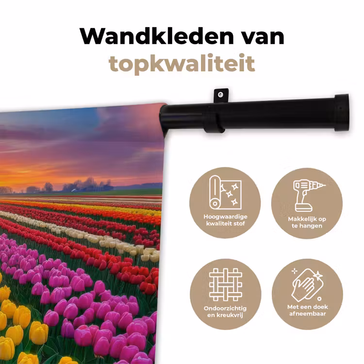 Wandkleed - Tulpenveld - Zonsondergang - Kleurrijk — 3
