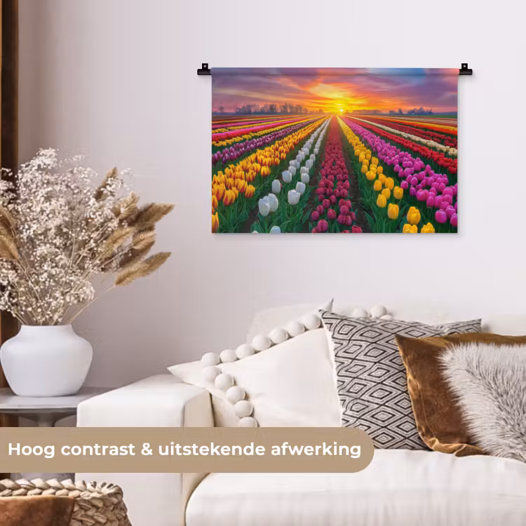 Wandkleed - Tulpenveld - Zonsondergang - Kleurrijk — 4