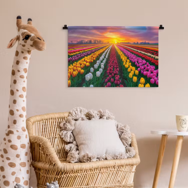 Wandkleed - Tulpenveld - Zonsondergang - Kleurrijk — 5