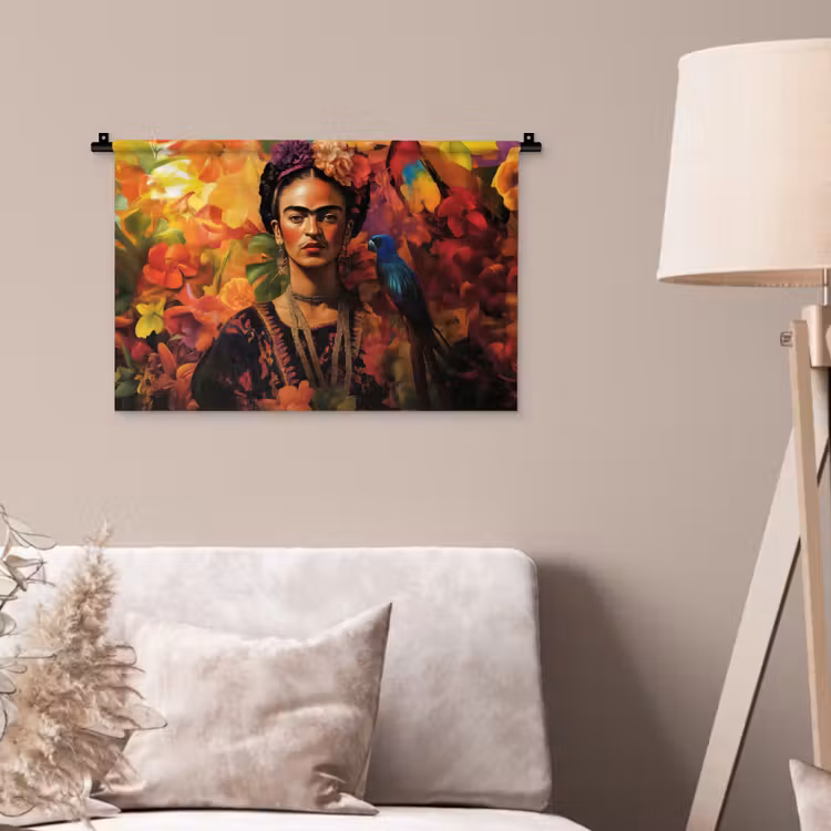 Wandkleed - Vrouw - Bloemen - Papegaai - Schilderachtig — 2