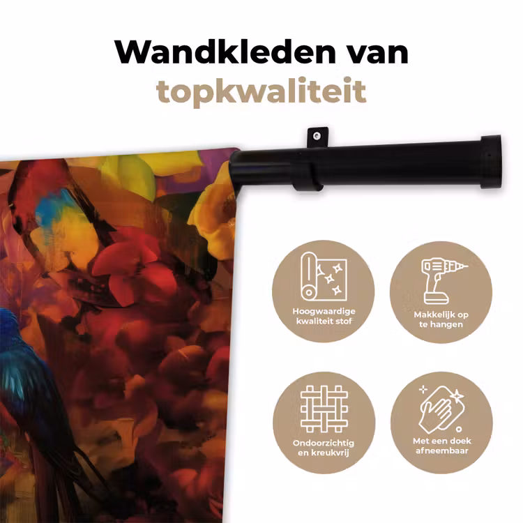 Wandkleed - Vrouw - Bloemen - Papegaai - Schilderachtig — 3