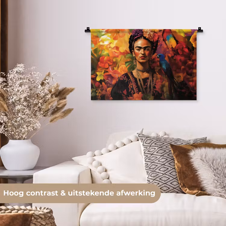 Wandkleed - Vrouw - Bloemen - Papegaai - Schilderachtig — 4