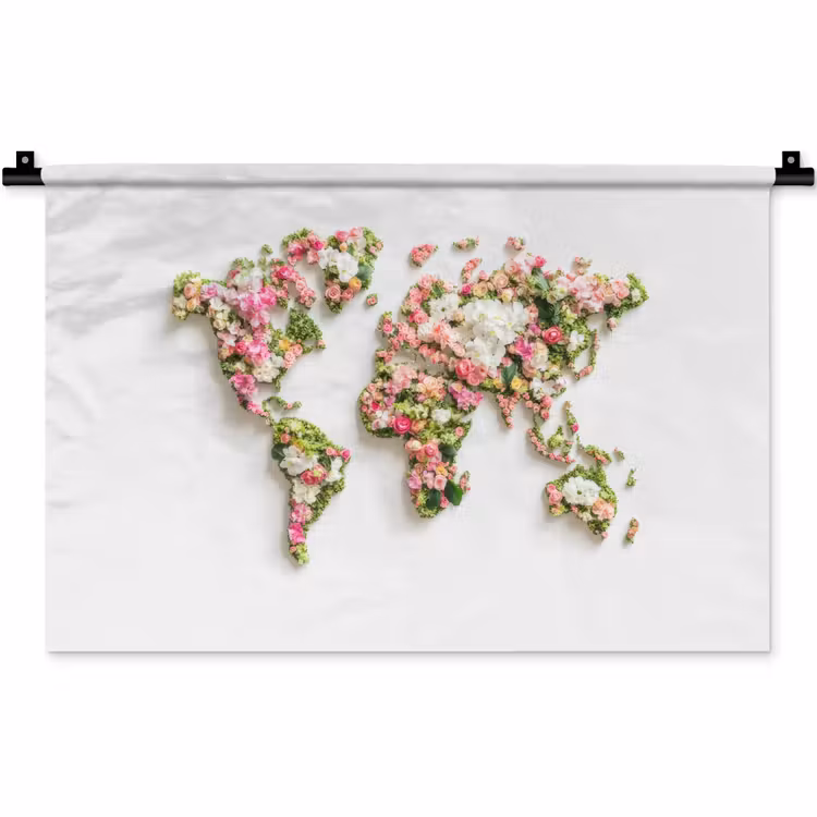 Wandkleed - Wereldkaart - Bloemen - Subtiel — 1