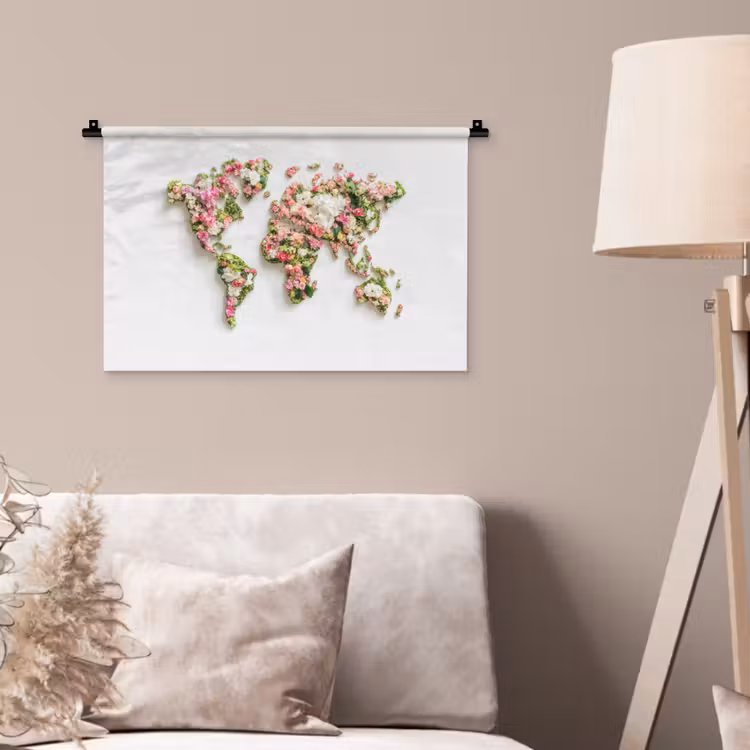 Wandkleed - Wereldkaart - Bloemen - Subtiel — 2