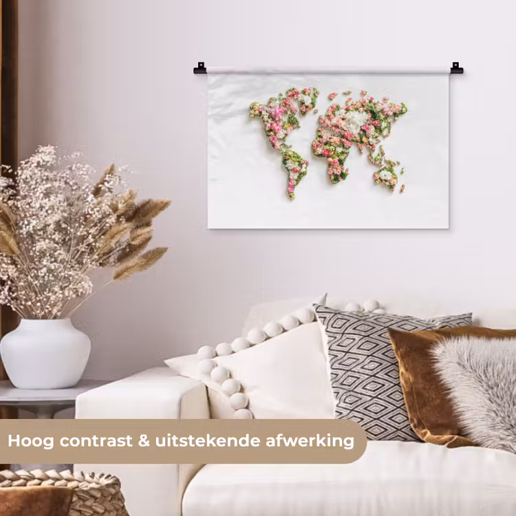 Wandkleed - Wereldkaart - Bloemen - Subtiel — 4