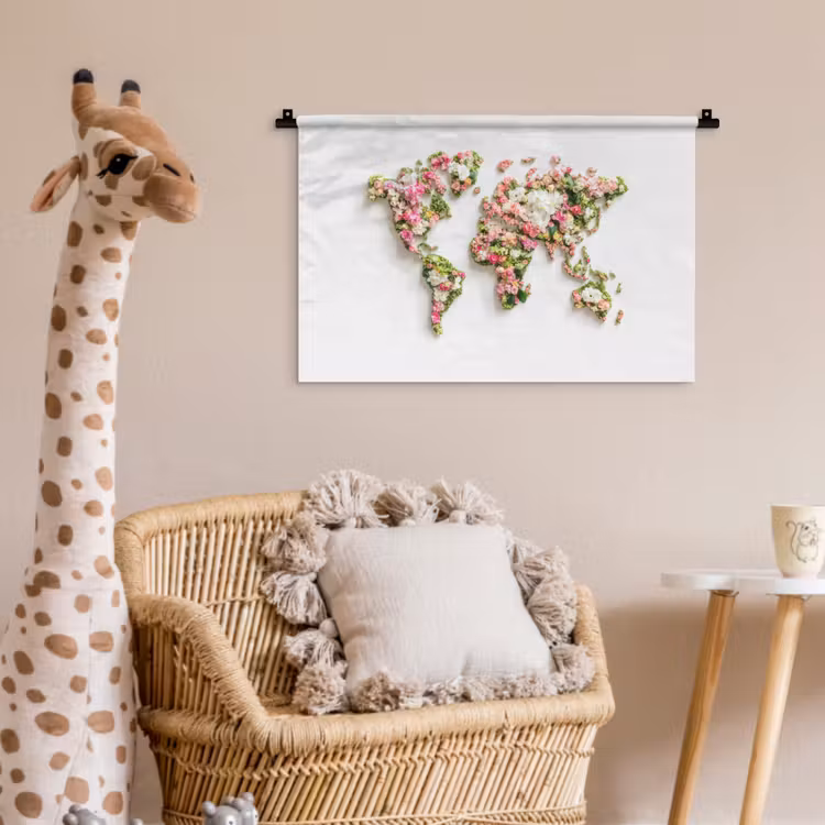 Wandkleed - Wereldkaart - Bloemen - Subtiel — 5