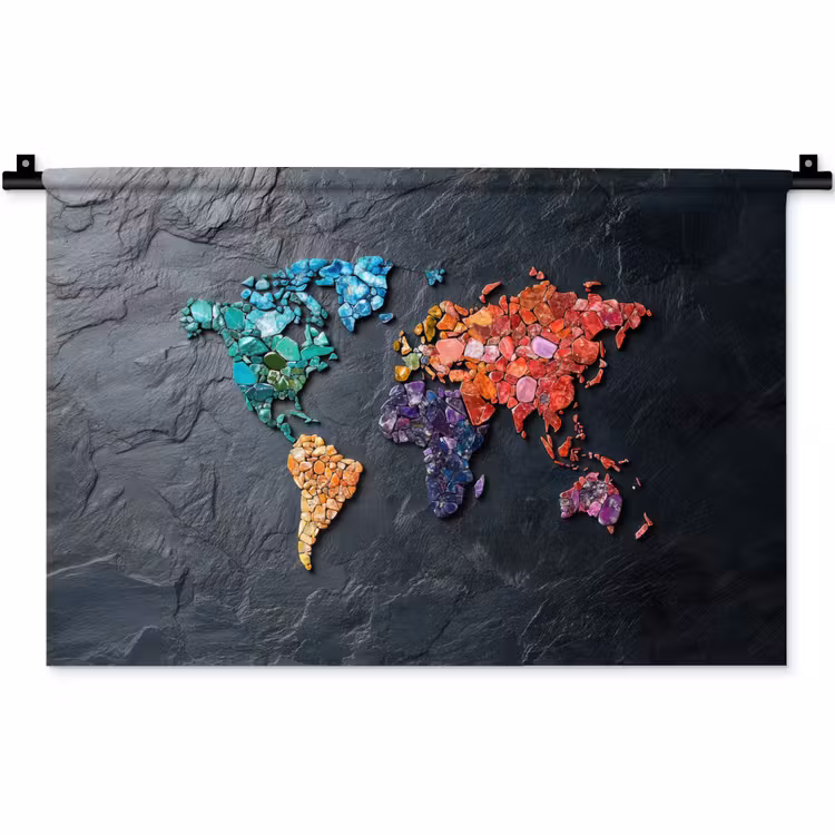 Wandkleed - Wereldkaart - Edelstenen - Regenboog - Ruw — 1