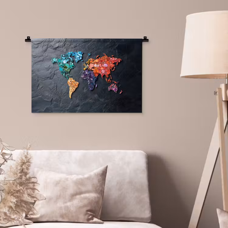 Wandkleed - Wereldkaart - Edelstenen - Regenboog - Ruw — 2