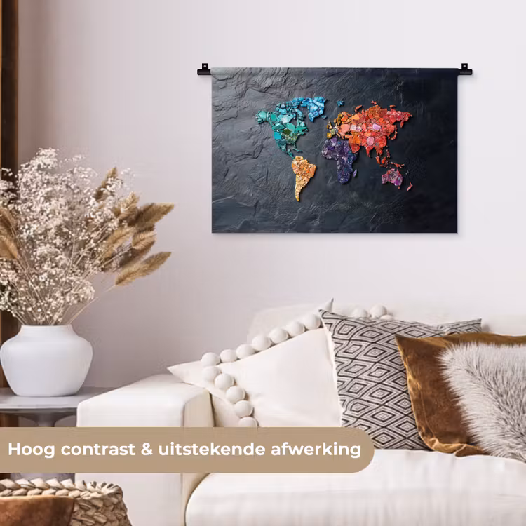 Wandkleed - Wereldkaart - Edelstenen - Regenboog - Ruw — 4