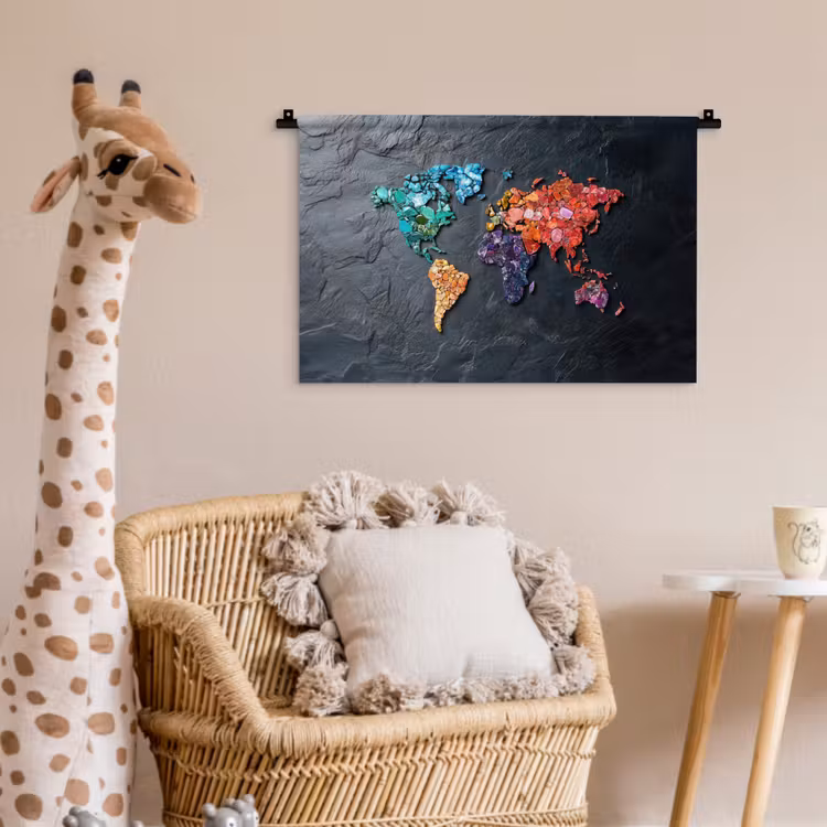 Wandkleed - Wereldkaart - Edelstenen - Regenboog - Ruw — 5