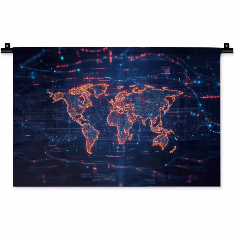 Wandkleed - Wereldkaart - Futuristisch - Oranje — 1