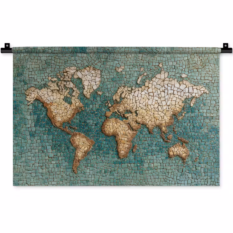 Wandkleed - Wereldkaart - Gebroken tegels - Mozaïek — 1