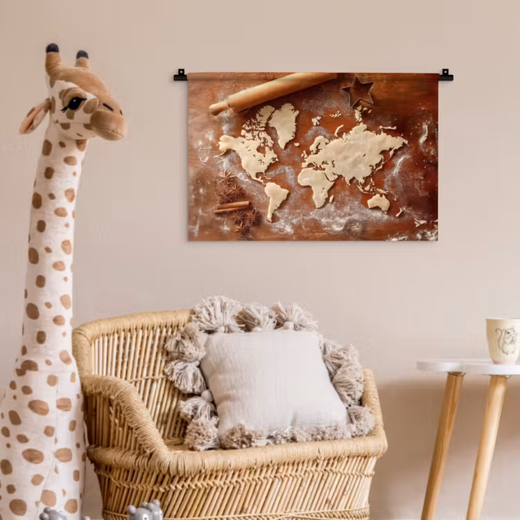 Wandkleed - Wereldkaart - Koekjesdeeg - Warme baksfeer — 5