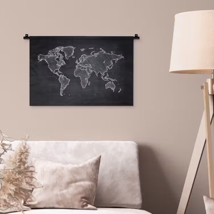 Wandkleed - Wereldkaart - Krijt - Zwart - minimalistisch — 2