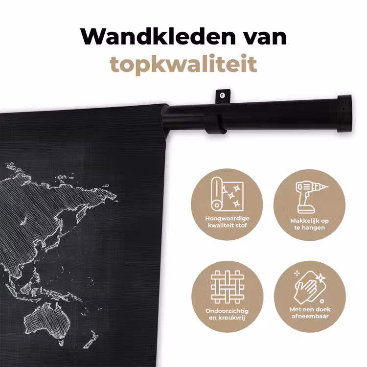 Wandkleed - Wereldkaart - Krijt - Zwart - minimalistisch — 3