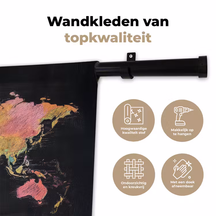 Wandkleed - Wereldkaart - Krijtstrepen - Regenboog — 3