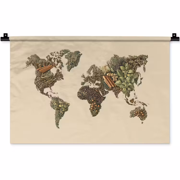 Wandkleed - Wereldkaart - Kruiden - Kleurrijk — 1