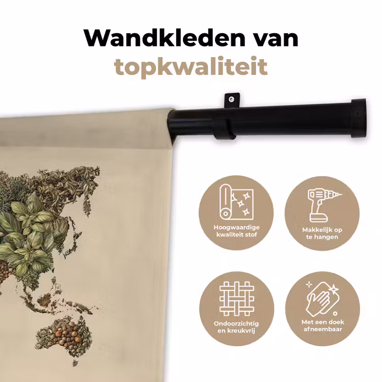Wandkleed - Wereldkaart - Kruiden - Kleurrijk — 3