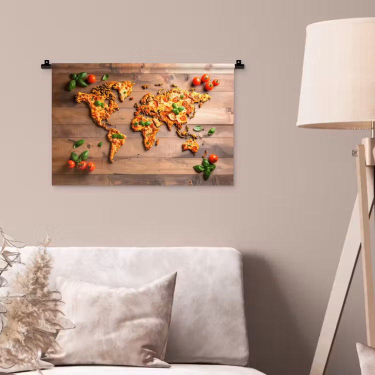 Wandkleed - Wereldkaart - Pizza - Houten ondergrond — 2