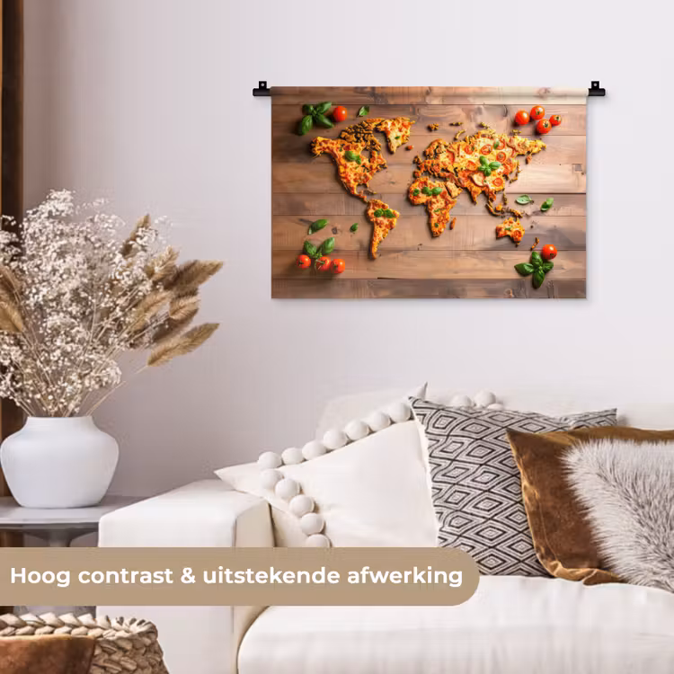 Wandkleed - Wereldkaart - Pizza - Houten ondergrond — 4