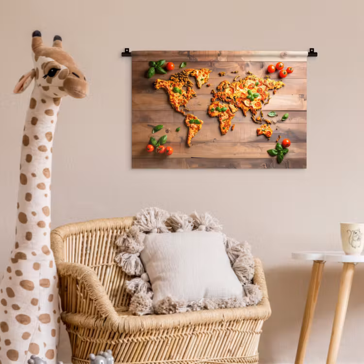 Wandkleed - Wereldkaart - Pizza - Houten ondergrond — 5