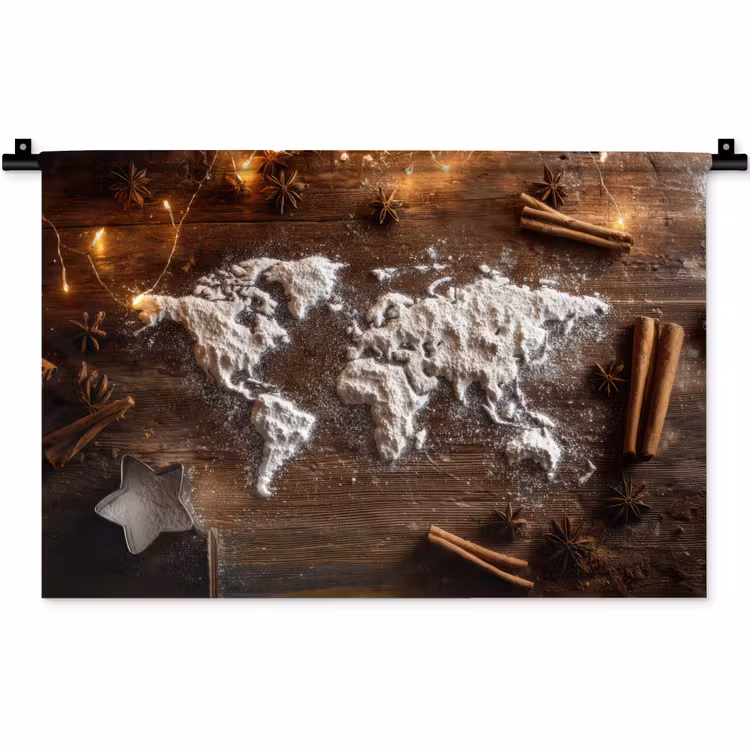 Wandkleed - Wereldkaart - Poedersuiker - Hout — 1
