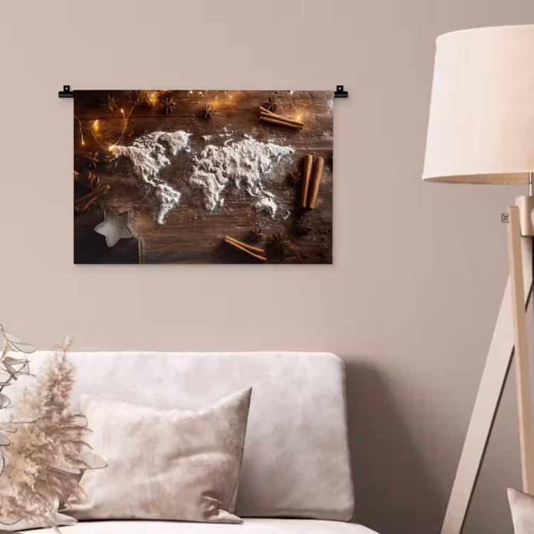 Wandkleed - Wereldkaart - Poedersuiker - Hout — 2