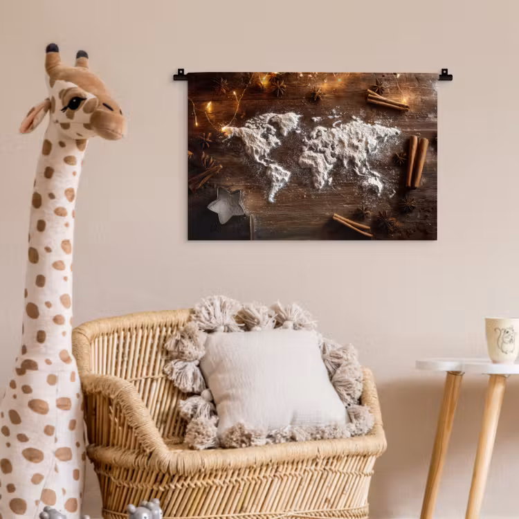 Wandkleed - Wereldkaart - Poedersuiker - Hout — 5