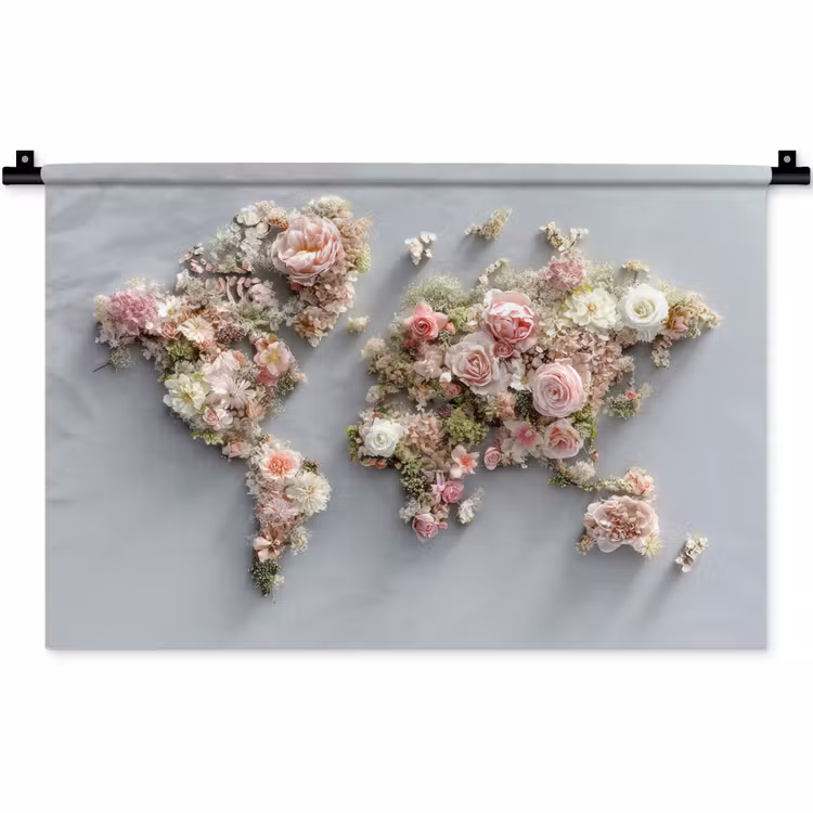 Wandkleed - Wereldkaart - Rozen - Roze — 1