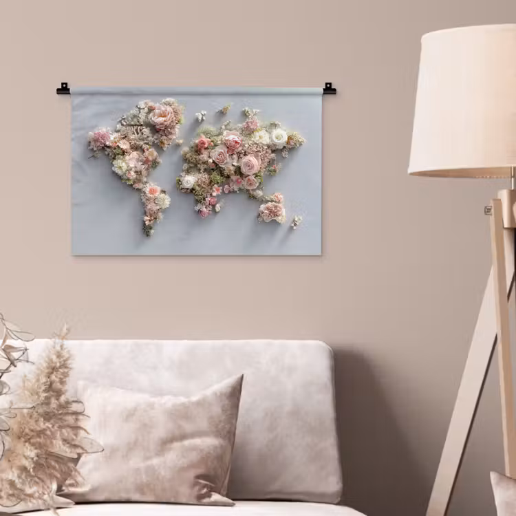 Wandkleed - Wereldkaart - Rozen - Roze — 2