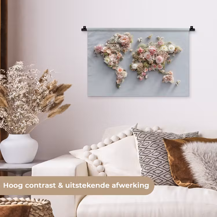 Wandkleed - Wereldkaart - Rozen - Roze — 4