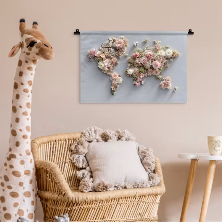 Wandkleed - Wereldkaart - Rozen - Roze — 5