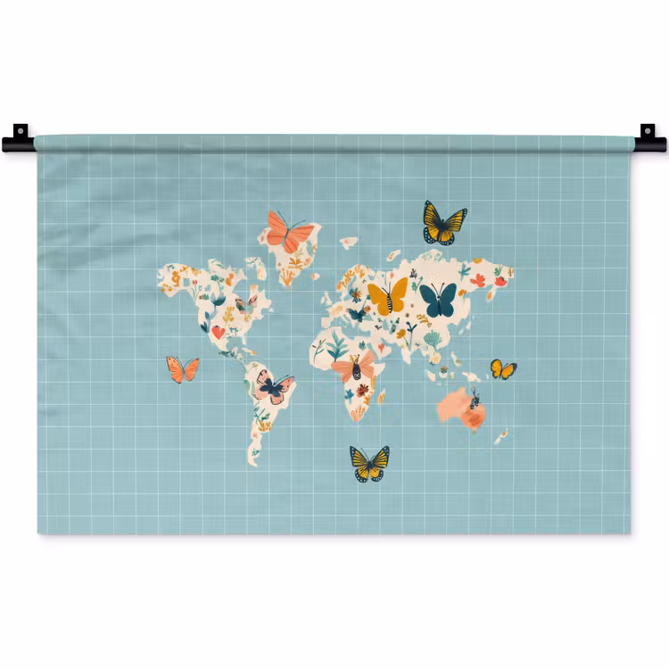 Wandkleed - Wereldkaart - Vlinders - Dromerig — 1
