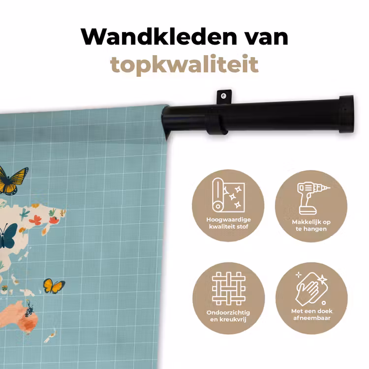 Wandkleed - Wereldkaart - Vlinders - Dromerig — 3