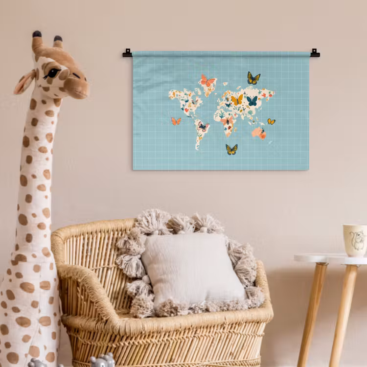 Wandkleed - Wereldkaart - Vlinders - Dromerig — 5