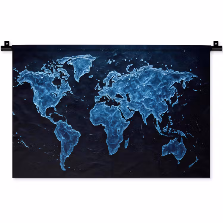 Wandkleed - Wereldkaart - Waterstructuur - Blauw — 1