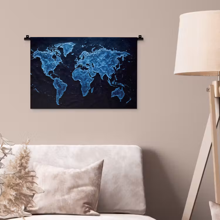 Wandkleed - Wereldkaart - Waterstructuur - Blauw — 2
