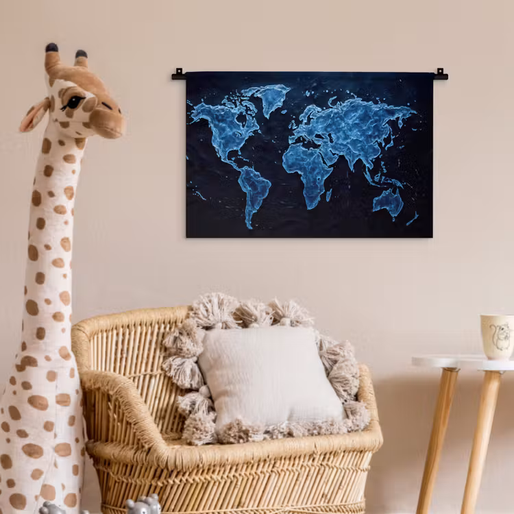 Wandkleed - Wereldkaart - Waterstructuur - Blauw — 5