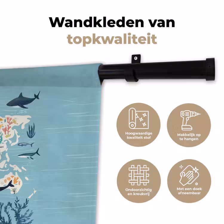 Wandkleed - Wereldkaart - Zeeleven - Blauw — 3