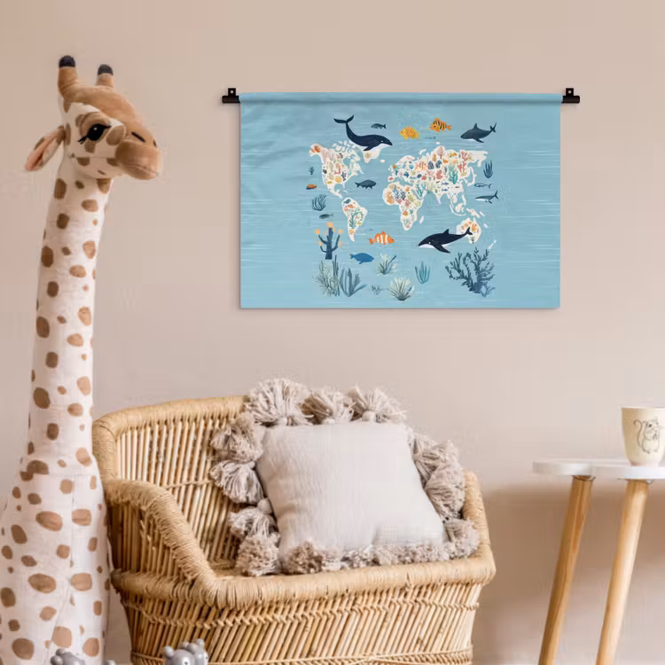 Wandkleed - Wereldkaart - Zeeleven - Blauw — 5
