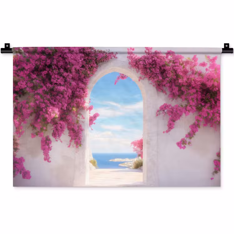 Wandkleed - Zee - Roze - Bloemen - Poort — 1