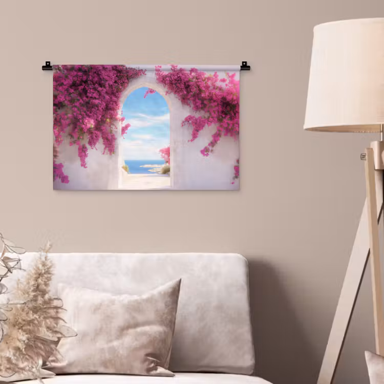 Wandkleed - Zee - Roze - Bloemen - Poort — 2