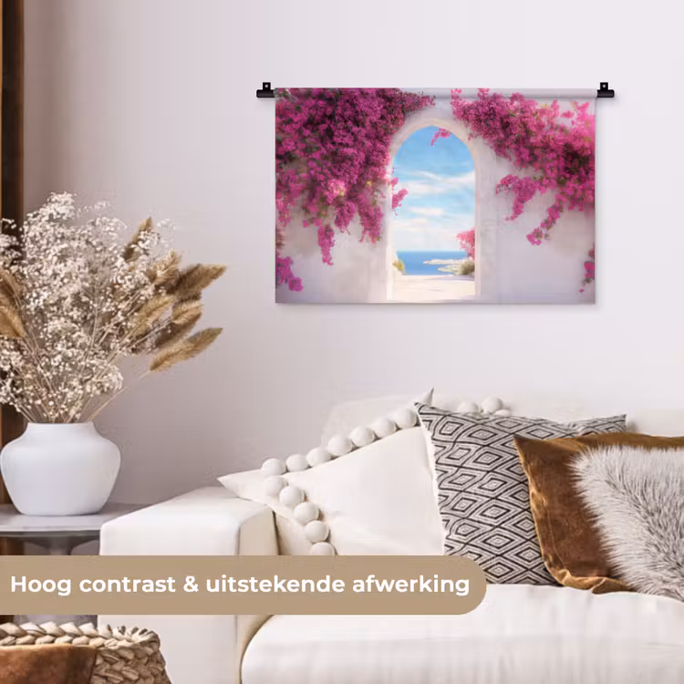 Wandkleed - Zee - Roze - Bloemen - Poort — 4