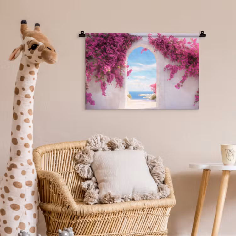 Wandkleed - Zee - Roze - Bloemen - Poort — 5