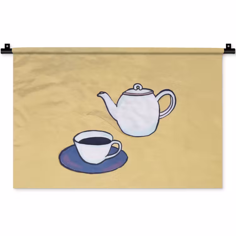 Wandkleed - Theepot - Kopje - Beige - Illustratie — 1
