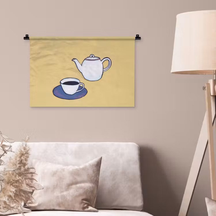 Wandkleed - Theepot - Kopje - Beige - Illustratie — 2